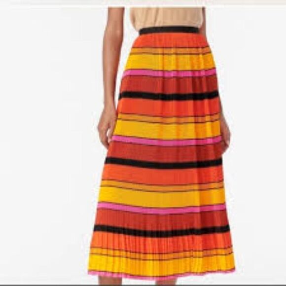 J. Crew Straight-Pleat Skirt in Orange Black and Pink Stripes Size 00 - Picture 1 of 9